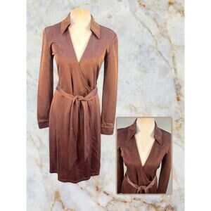 Express Brown Metallic Wrap Midi Dress